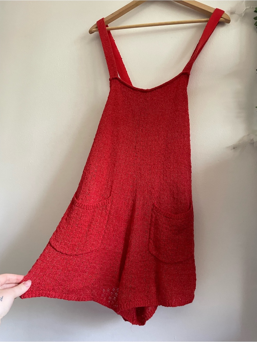 Free People Rare Gardening Beach Festival Boho Red Shortalls Pocket Romper M